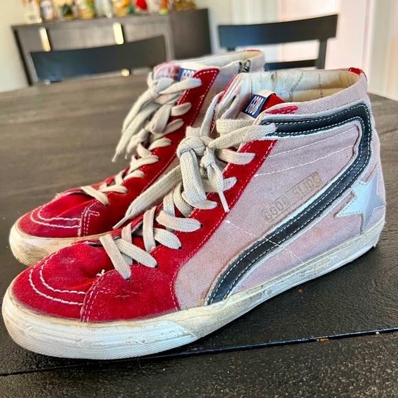 Golden Goose Shoes - Golden Goose GGDB Women’s Suede & Canvas Hi-top Sneakers in Red & Pink